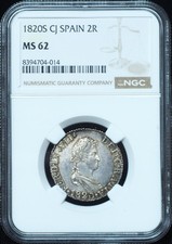 1820-S CJ 2 Reales Guatemala MS62 NGC