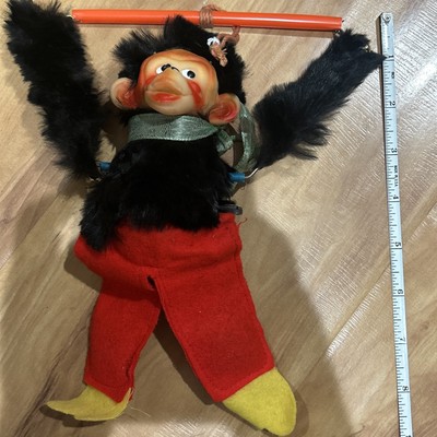 Vintage Real Fur Monkey with A Rubber Face. Wind Up Toy /works