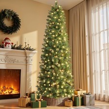 6FT Prelit Artificial Pencil Christmas Tree Warm White Lights