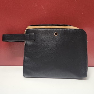 Bvlgari Emirates First Class Travel Dopp Bag Pebbled Black Leather Zip Pouch