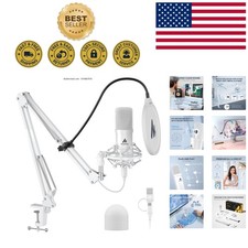 USB Condenser Microphone 192kHz/24bit for Podcasting YouTube - White Metal Kit