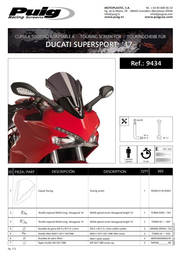 Pantalla Puig Touring Dark Smoke Ducati Supersport 939/S 17 - 20 950/S 2021 - 2024 Foto 3 de 4