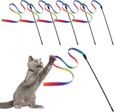 Cat Wand Interactive Toy, 5Sets Colorful Fabric Ribbon Sticks, Cat String Toy...