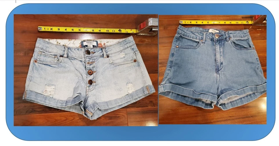 LOTE 3 Pantalones Cortos Para Mujer FOREVER 21 Azul Denim Los Angeles Cintura 26 - Usados en Excelente Condición Mall Store Foto 2 de 4