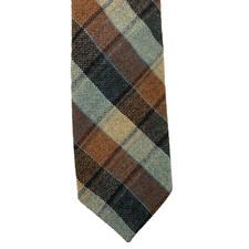 Vintage 1990s Wembley Plaid Wool Brown Blue Tie 54 x 2.75