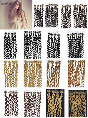 100S Silicone Micro Loop Ring Beads Link Remy Human Hair Extensions Curly 20inch