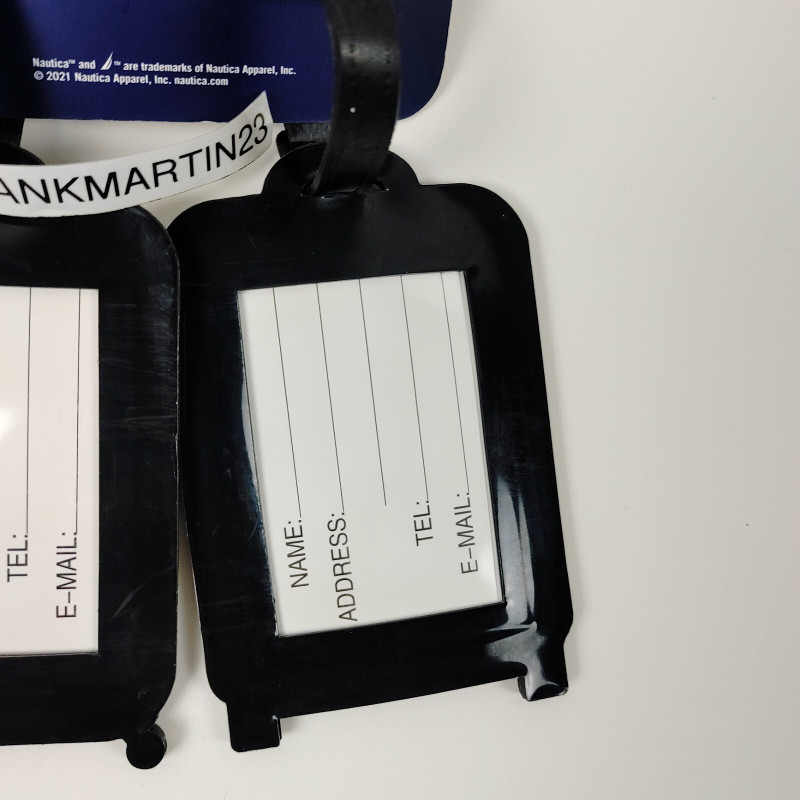Set of 2 Nautica Large ID Luggage Tags Straps Travel Suitcase Black Rubber