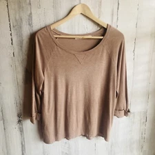 NWOT $78 Michael Stars Supima Modal Tee T Shirt Beige 3/4 Sleeve Raglan Neutral