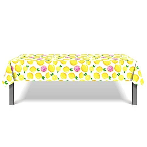 2 Pcs Plastic Tablecloth Summer Table Cover Disposable Rectangle Table Lemon - Image 3 of 4