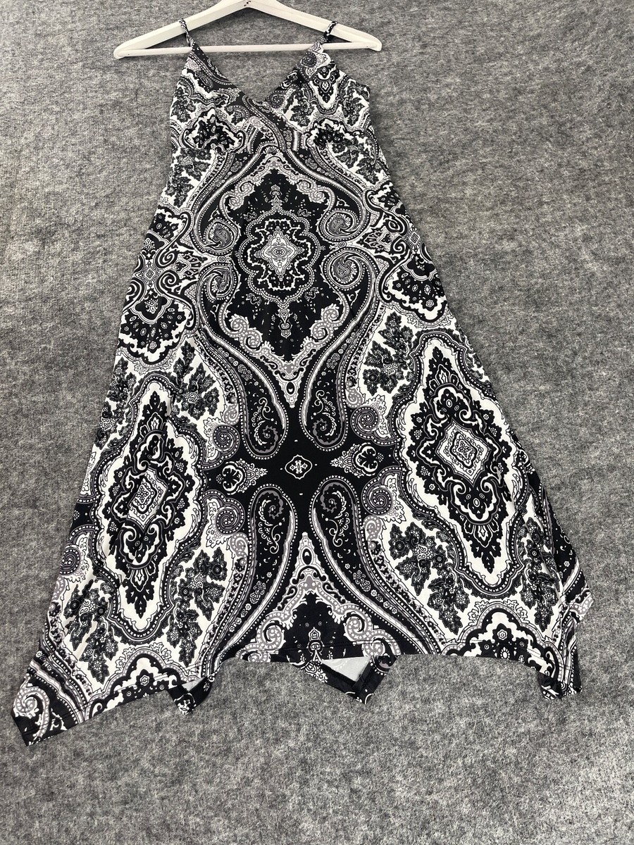 Body Flirt A Line Dress Womens 2XL XXL Paisley Black Sleeveless V Neck N331 Body Flirt A Line Dress Womens 2XL XXL Paisley Black Sleeveless V Neck N331