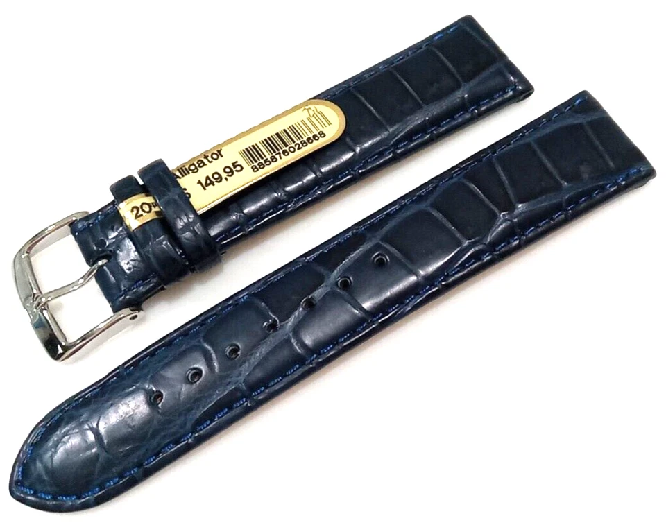 Correa de reloj para hombre modelo Di azul acolchada genuina cocodrilo 20 mm con hebilla plateada  Foto 2 de 4