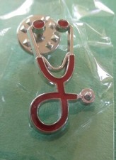 Doctor or Nurse Red Stethoscope Lapel Pin New in Package