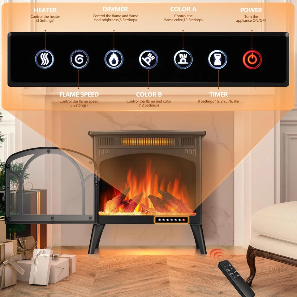 Electric Fireplace Heater 24" Remote, Cathedral Stylish, Different Flames,Black - Image 3 of 4