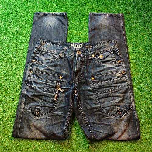 M.O.D Jeans Herren 30x34 Zip Fly Straight Slash Pocket Whiskering Y2K Style Adult