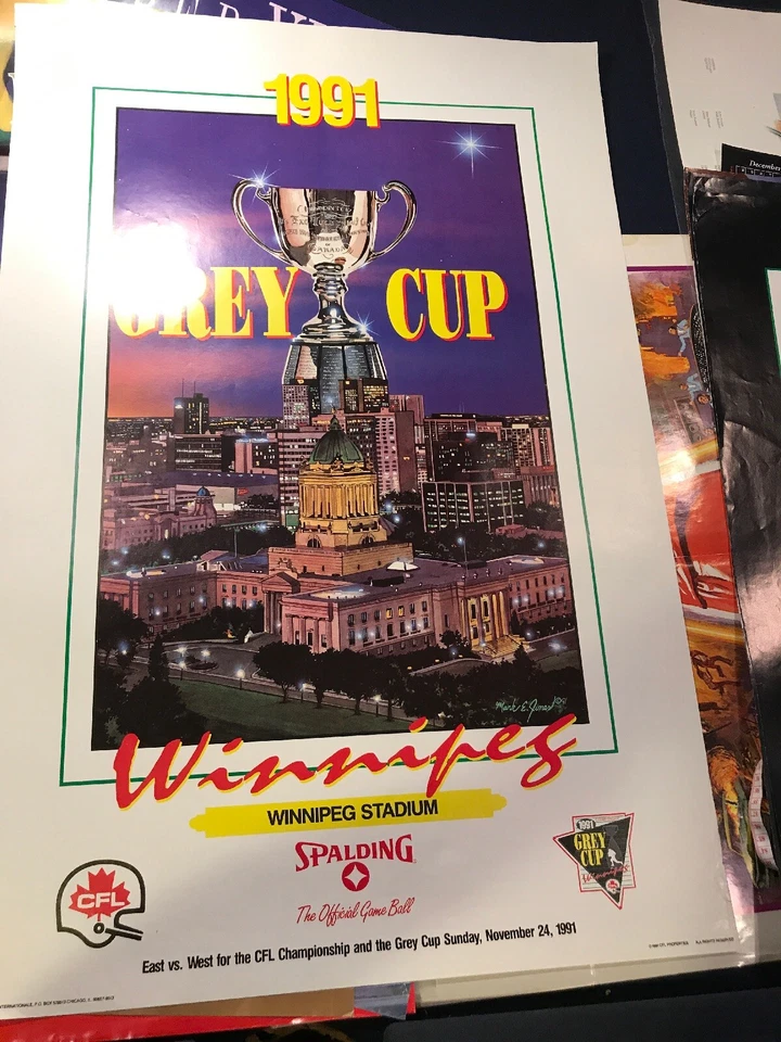 Póster blanco RARO Winnipeg - 1991 Grey Cup Champions Póster Spalding CFL P1 Foto 2 de 4