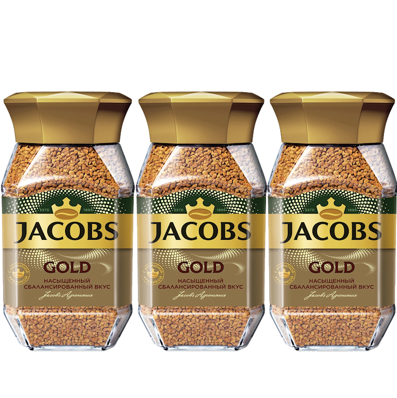3 pack JACOBS GOLD Instant Coffee 95g in Glass Made in Russia RF