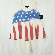 Signature Studio Tank S/M American Stars/Stripe Hi-Low Sleeveless Semi Sheer NWT