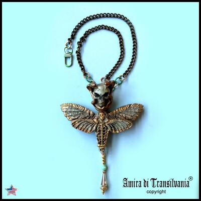 Feng Shui Symbol Amulet Talisman Butterfly Lunar Moth Jewelry Necklace Charm Bib
