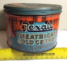 Vintage Adv Rexall Theatrical Cold Cream Tin 16oz United Drug Co Boston St Louis