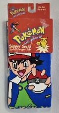 Pokemon Slipper Socks Boy's Size 6-8.5 Blue Vintage New