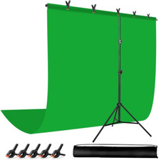 Green Screen Backdrop with Stand for Streaming, 6.5X 10Ft Wxh Protable Green S