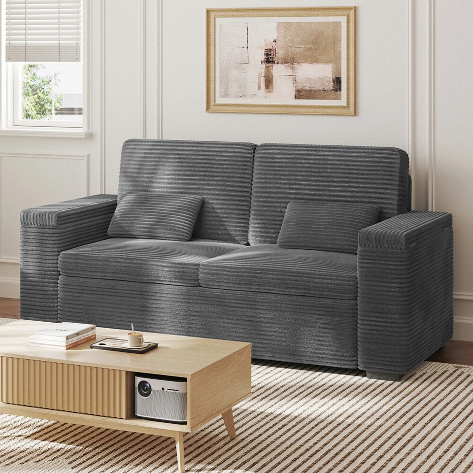 Modern Cordsofa Bequem 2er Couch mit Armlehnen Stauraum und 2 Kissen 180x74x33cm - Bild 4 von 4