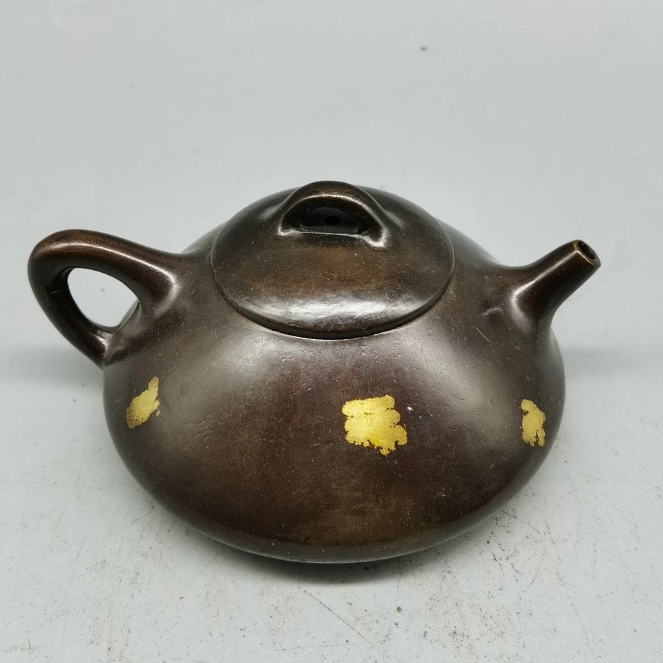 Tetera china antigua púrpura cobre dorado punteado bronce tetera Foto 2 de 4
