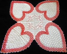 Vintage Hankie Valentine Hearts Ribbons Galore Scalloped Edge