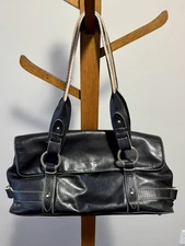 Kenneth Cole New York Satchel Black Leather Bag Straps & Buckles