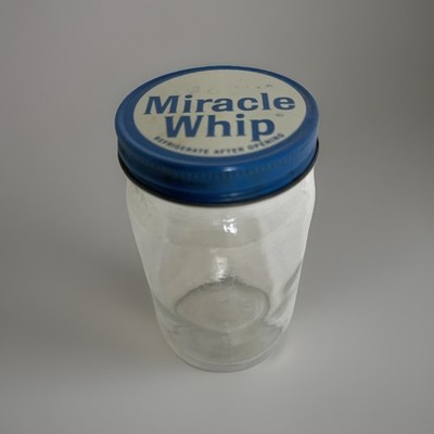 Vintage Miracle Whip Glass Jar w/ Lid 1950s Kraft Mayo Retro Kitchen Decor