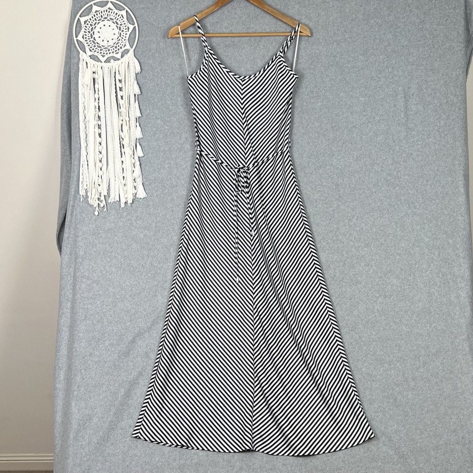 Witchery Maxi Dress Womens 8 S Navy Blue White Striped Slip Long Satin Nautical