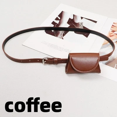 Damen Mädchen PU Ledergürtel Mit Dekorativ Mini Gürteltasche Bund Solid Freizeit - Bild 1 von 4