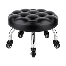 Pedicure Stool Low Roller Seat,Swivel stools Round Stool with Wheels, Black L...