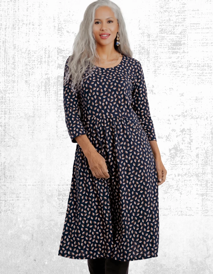 Women’s Seasalt Jersey Dress 3/4 Sleeve Cotton Maritime Leaves Scoop Neck - Image 2 of 4