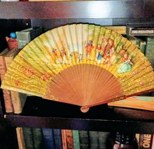 Antique Victorian Era Hand Fan Depicting Couples Dancing