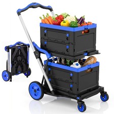 Foldable Utility Multi Functional Collapsible Shopping Cart  2 Baskets  Brake