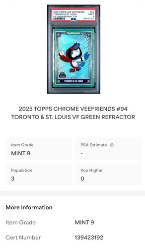 2025 VEEFRIENDS TOPPS CHROME VF GREEN REFRACTOR #94 TORONTO & ST LOUIS /99 PSA 9 - Bild 4 von 4
