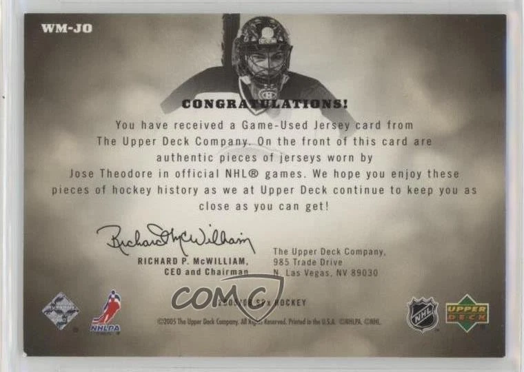 2005-06 SPx Winning Materials Gold /99 Jose Theodore #WM-JO - Image 2 of 2