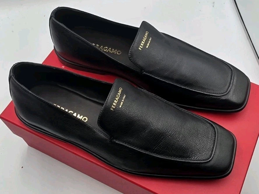 Ferragamo — Salvatore Ferragamo Men's Brian Apron Toe Black Leather Loafer, Size 10US (EE)