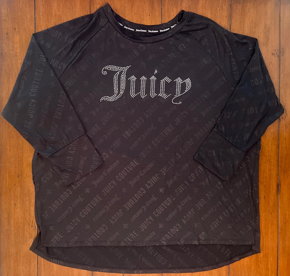 Juicy Couture 1X Sleepwear Set Black Pajamas Rhinestone Logo Top & Joggers Plus - Image 2 of 4