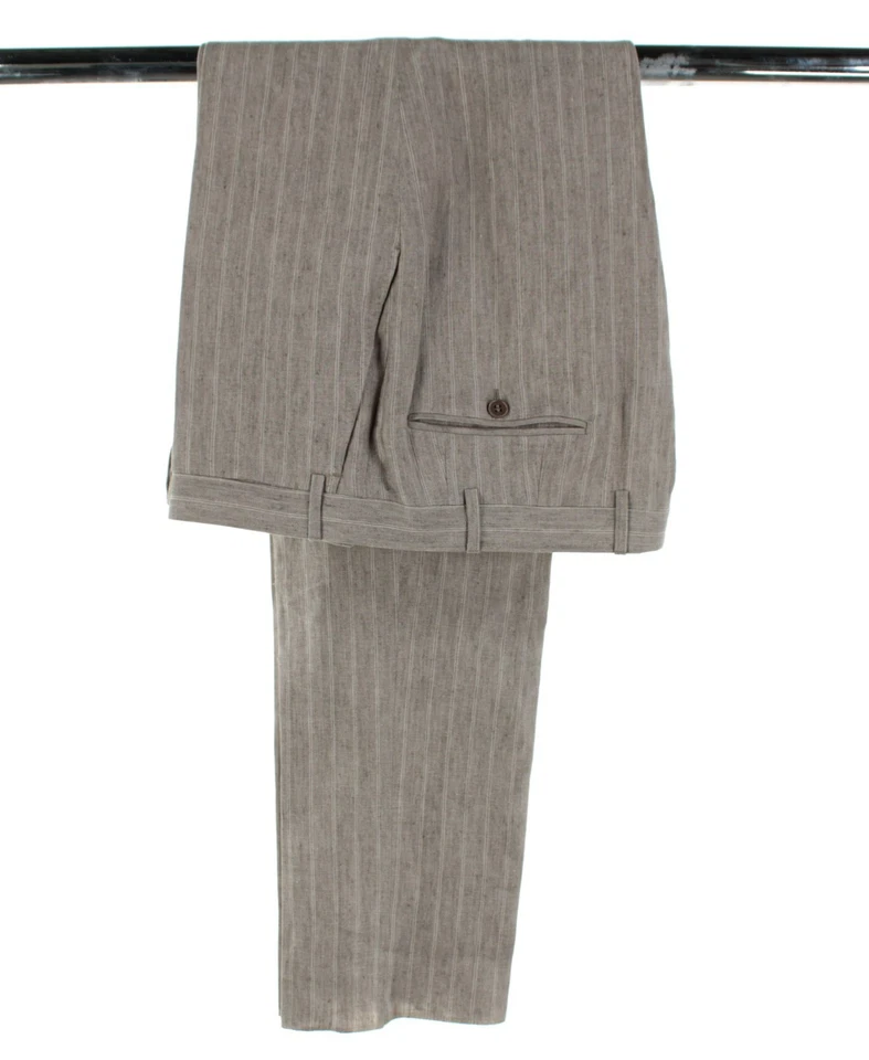 Canali NWT 100% Linen Two Piece Suit Size 56R (46R US) In Brown Striped - Image 3 of 4