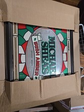 Vintage 80s Bar Pub Mirror Stain Glass  MICHEAL SHEA'S IRISH Amber  22"X19"