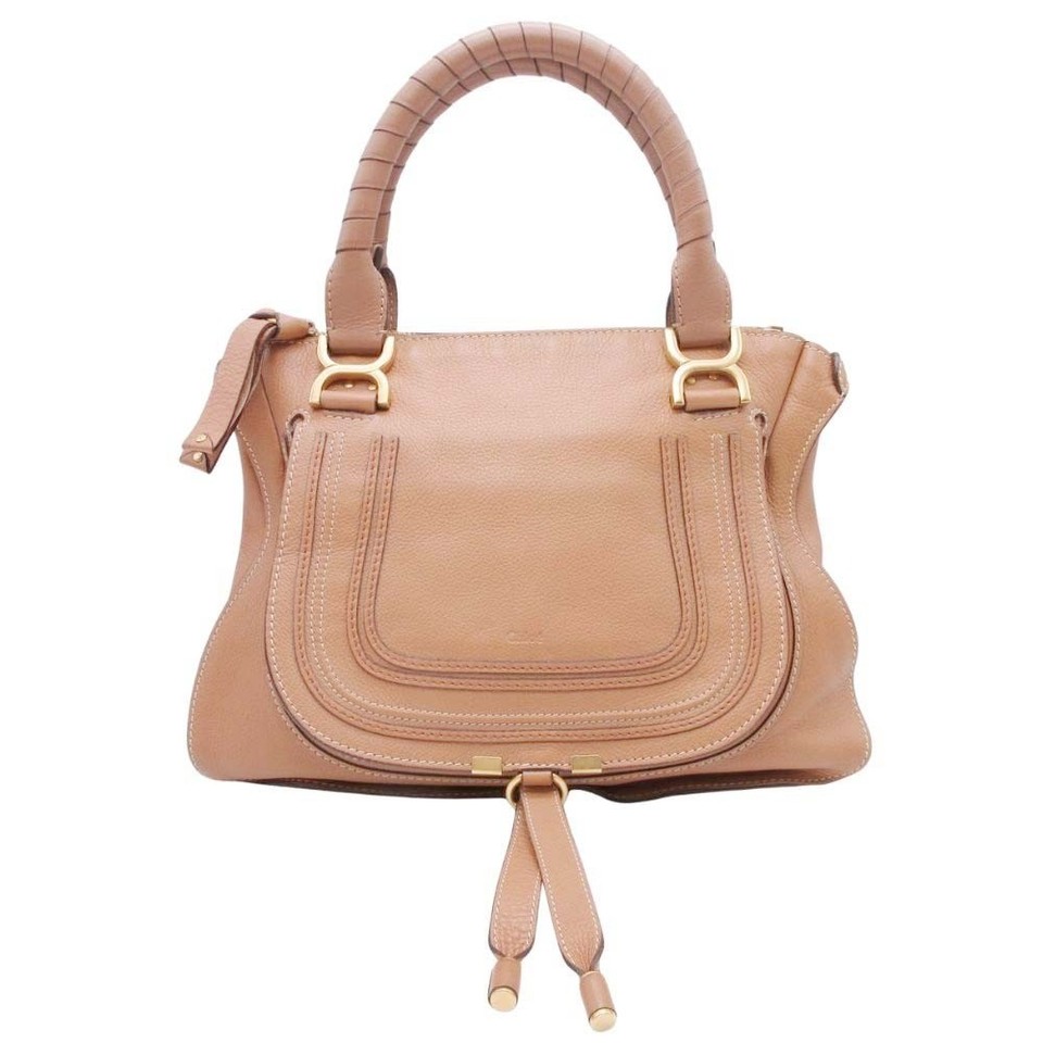 Chloe Marcie Camel Leather Shoulder Tote Bag Gold Braided Handle Y2K Auth