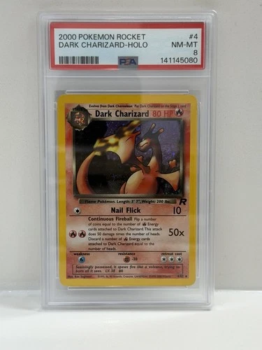 2000 Team rocket Dark Charizard Holo #4 PSA 8 Swirl!💫