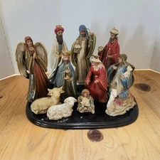 Vtg Kirklands Home Nativity Woodland Collection 11 Pc Ceramic With Original Box