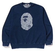A BATHNIG APE Men's CLOUD CAMO APE HEAD RELAXED FIT CREWNECK SWEAT SHIRT z