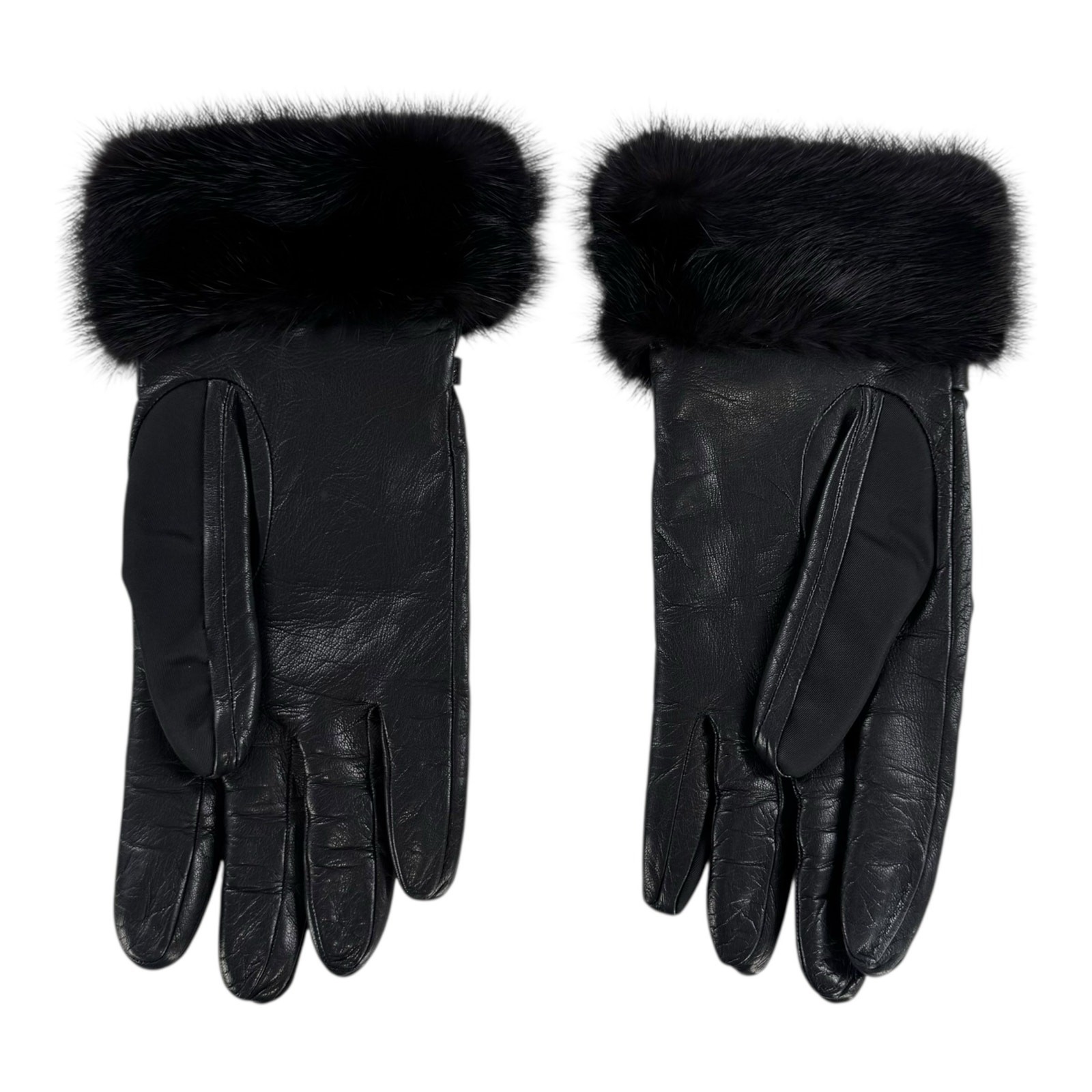 Prada Black Nylon & Mink Fur Gloves thumbnail 2