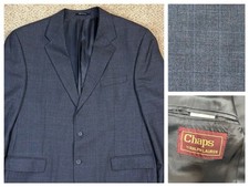 Vtg Chaps Ralph Lauren 46L Mens Wool Sport Coat Grey Blue Plaid Blazer Canada