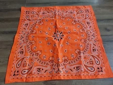 Trainmen Paisley Bright Orange Cotton Bandana Headwrap Square 21.5"