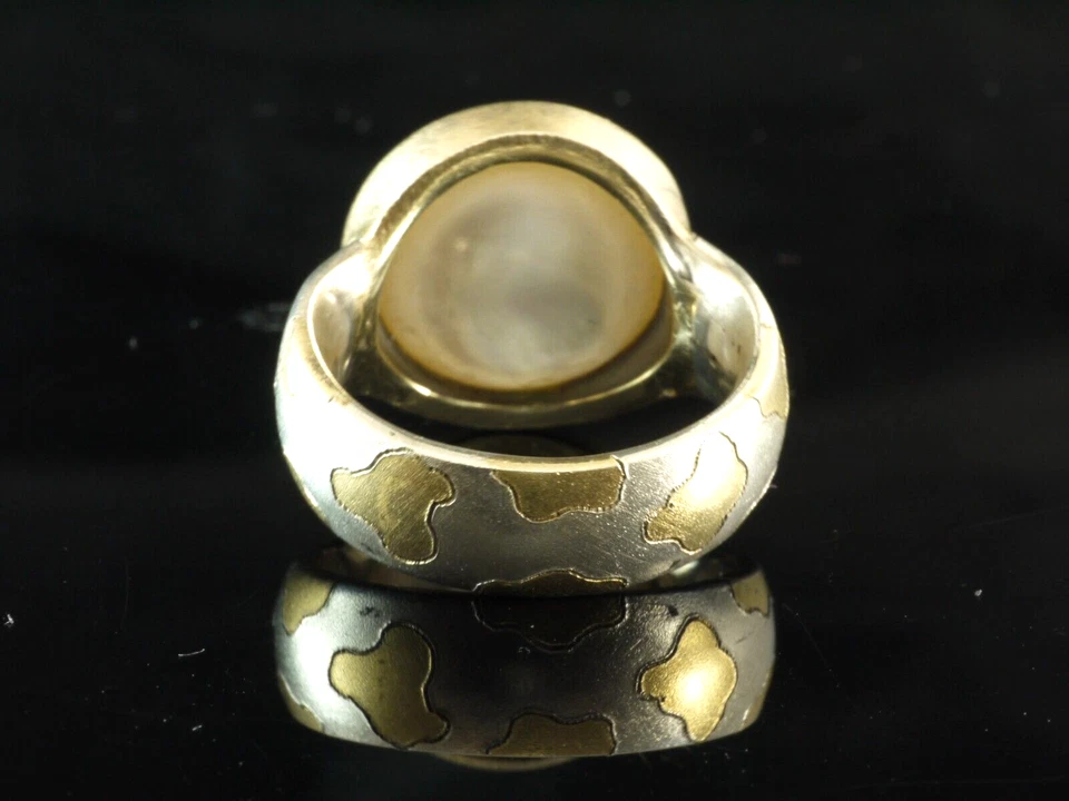 925 Sterlingsilber Ring mit Mabe Perle vergoldete Fassung und Leo Muster Gr 54 - Bild 4 von 4